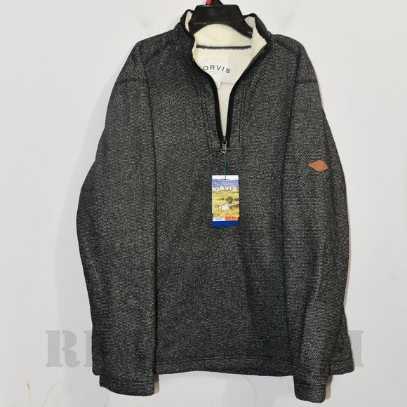 GREY/BLACK  NWT Orvis 1/4 zip Men’s Fleece Lined Pullover - Picture 2 of 8